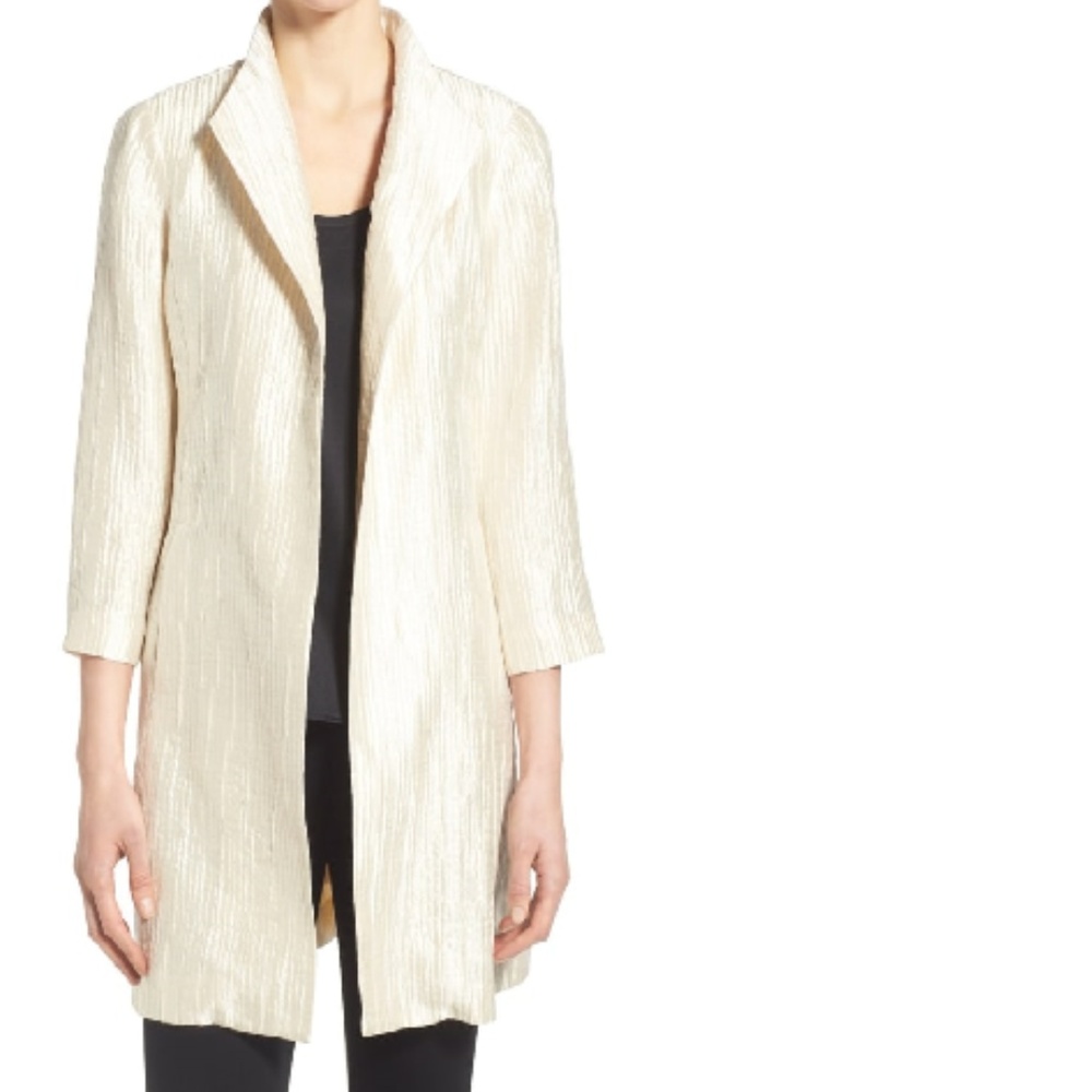 EILEEN FISHER Groove Texture Silk High Collar Coat